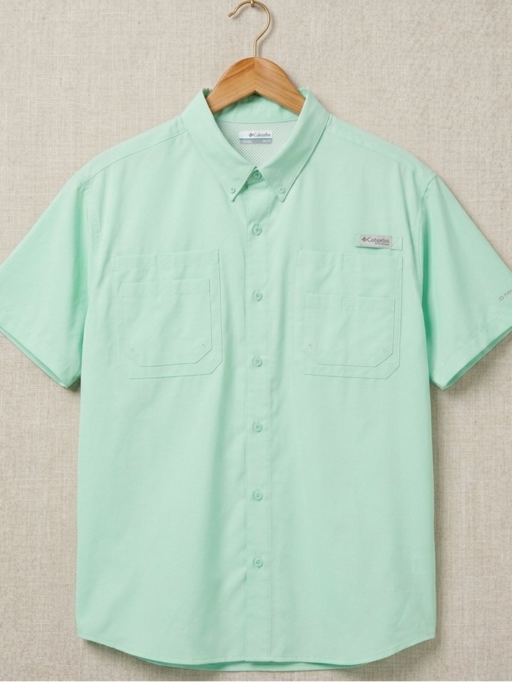 Columbia PFG Mens 3X Big Mint Green Short Sleeve Fishing Button Up Shirt